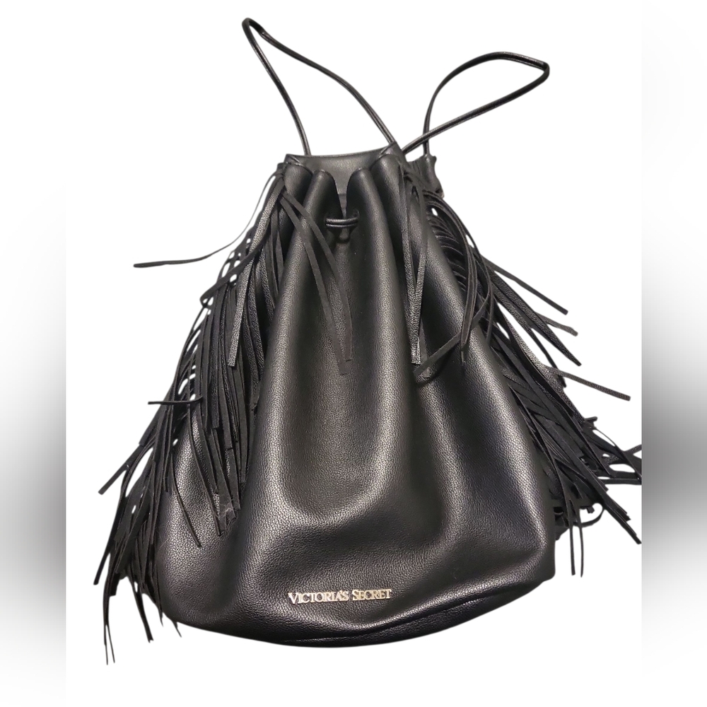 2 For $25! Victorias Secret Black Fringe Drawstring Backpack